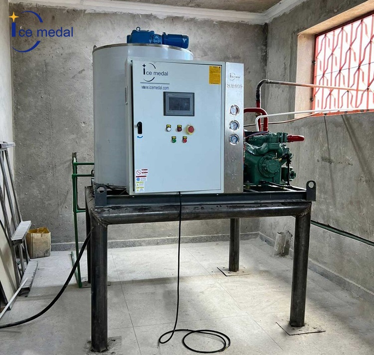 آلة تصنيع شرائح الثلج بتبريد الهواء بقدرة 5 طن في مصايد الأسماك في تنزانيا
